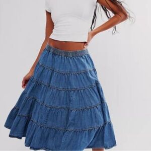 Free People Blue Tiered A-Line Skirt